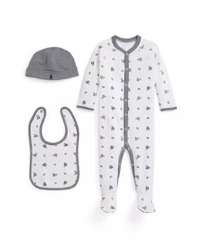 Ralph Lauren | Baby Boys 3-Piece Bear Motif Coverall, Bib and Beanie Gift Set,商家Macy's,价格¥386
