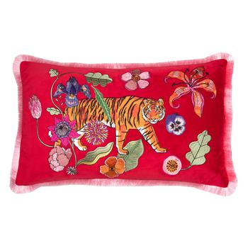 推荐Karen Mabon Tiger Bouqet Bolster Cushion - Red - 50x30cm商品