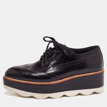 prada derby, [二手商品] Prada | Prada Black Brogue Patent Leather Wave Wingtip Platform Derby Sneakers Size 38.5商品图片 7.9折, 满1件减$100, 满减