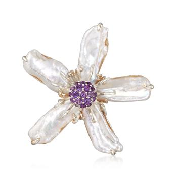 商品Ross-Simons | Ross-Simons 20-22mm X 8-11mm Cultured Baroque Pearl Flower Pin With . Amethysts in Sterling,商家Premium Outlets,价格¥1441图片