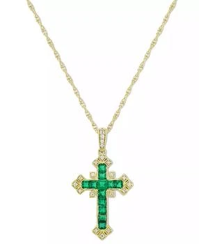 Macy's | Lab-Grown Blue Sapphire (3/4 ct. t.w.) & Lab-Grown White Sapphire (1/10 ct. t.w.) Ornate Cross 18" Pendant Necklace in 14k Gold-Plated Sterling Silver (Also in Lab-Grown Emerald),商家Macy's,价格¥701