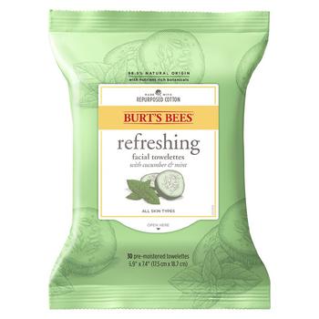 商品Burt's Bees | Refreshing Pre-Moistened Facial Cleanser Towelettes with Cucumber & Mint Cucumber & Sage,商家Walgreens,价格¥43图片