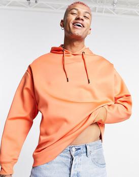 推荐ASOS DESIGN oversized clean scuba hoodie in coral orange商品