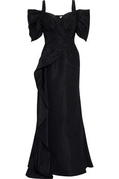 商品Cold-shoulder pleated draped silk-faille gown图片