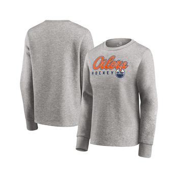 推荐Women's Branded Heathered Gray Edmonton Oilers Fan Favorite Script Pullover Sweatshirt商品