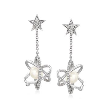 Ross-Simons | Ross-Simons Cultured Pearl and . Diamond Celestial Drop Earrings in Sterling Silver商品图片,5.7折