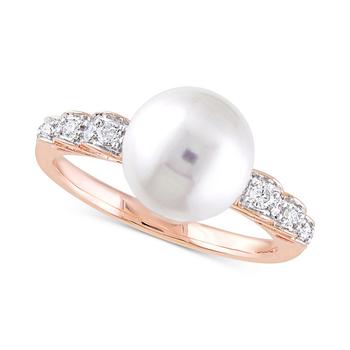 商品Cultured Freshwater Pearl (9mm) & Diamond (1/8 ct. t.w.) Ring in 10k Rose Gold图片