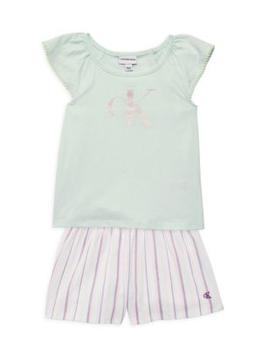 Calvin Klein | Little Girl’s 2-Piece Logo Tee & Striped Shorts Set商品图片,4.5折
