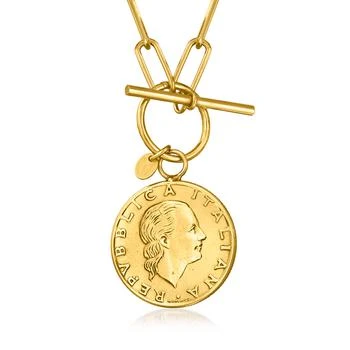 Ross-Simons | Ross-Simons Italian 18kt Gold Over Sterling Genuine 200-Lira Coin Paper Clip Link Toggle Necklace,商家Premium Outlets,价格¥770