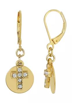 推荐14K Gold Dipped Carded Crystal Cross With Round Disc. Euro Wire Earrings商品