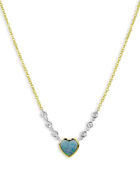 推荐14K White & Yellow Gold Opal & Diamond Heart Pendant Necklace, 18"商品