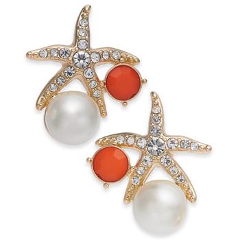 Charter Club | Gold-Tone Crystal and Imitation Pearl Starfish Earrings, Created for Macy's商品图片,4折