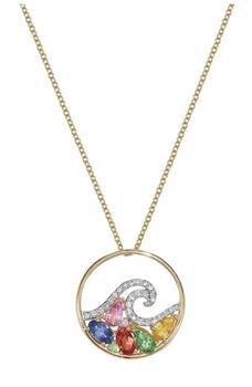推荐14K Yellow Gold Diamond, Tsavorite & Sapphire Wave Pendant Necklace - 0.12 ctw商品