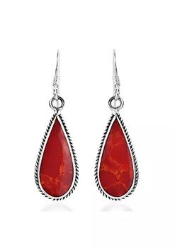 商品AeraVida | AeraVida Vintage Teardrop or Raindrop Shaped Red Coral Inlaid Sterling Silver Evening Wear Dangle Earrings for Women Accessories,商家Belk,价格¥167图片