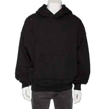 amiri卫衣, [二手商品] AMIRI | Amiri Black Distressed Cotton Long Sleeve Oversized Hoodie S商品图片 5.4折