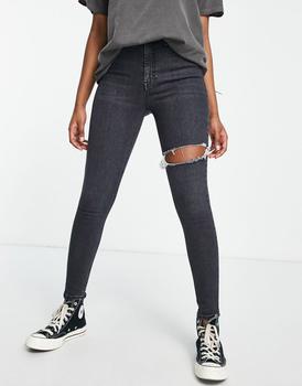 冬装topshop jamie, Topshop | Topshop Jamie jean with thigh rip in washed black商品图片 