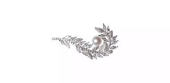 Macy's | Cultured Freshwater Pearl (7mm) & Cubic Zirconia Feather Pin in Sterling Silver,商家Macy's,价格¥561