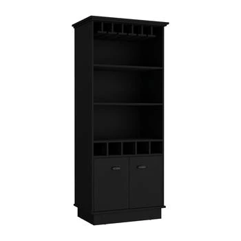 Depot E-Shop | Bar Cabinet with Wine Rack, three Open Storage Shelves and One Cabinet,Black,商家Premium Outlets,价格¥2608