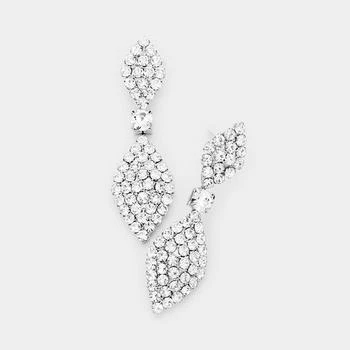 FASHNZFAB | Rhinestone Crystal Pave Rhombus Evening Earrings - Clear, Silver,商家Premium Outlets,价格¥142