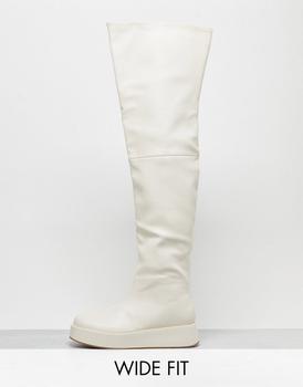 Public Desire Wide Fit  Rosie flat over the knee boots in cream product img