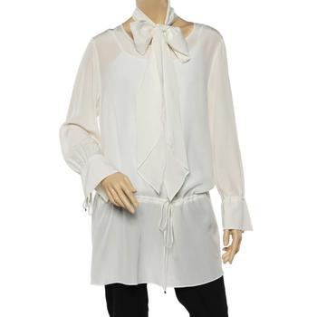 maxmara studio是什么牌子, [二手商品] Max Mara | Max Mara Studio White Silk Neck Tie Detail Top XL商品图片 6.7折