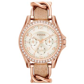 Fossil | Women's Riley Rose Gold-Tone Chain and Bone Leather Strap Watch 38mm ES3466商品图片,