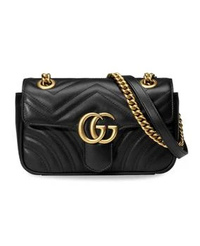 Gucci | Gucci GG Marmont Mini Shoulder Bag Black Chevron Leather with Gold Chain Women's Shoulder Bag 446744 DTDIT 1000 特价, 降至$1245