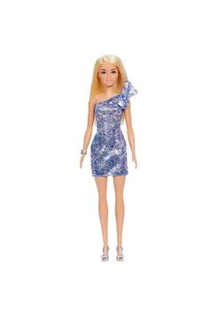 Barbie | Barbie Blonde Hair Blue Eyes with Short Blue Sequins Mini Dress and Silver Platform Shoes,商家Belk,价格¥170