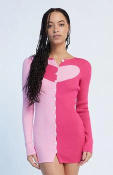 推荐Pink Ribbed Knit Sweater Dress商品