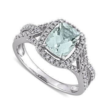 Macy's | Aquamarine (1-1/8 ct. t.w.) & Diamond (1/6 ct. t.w.) Halo Ring in 10k White Gold,商家Macy's,价格¥14870