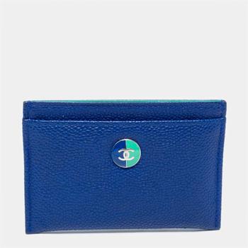 chanel包, [二手商品] Chanel | Chanel Blue Caviar Leather CC Button Card Holder商品图片 9.1折, 满1件减$100, 满减