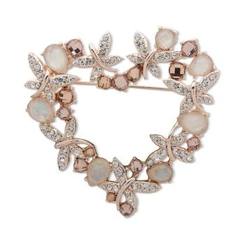 Anne Klein | Rose Gold-Tone Crystal & Mother-of-Pearl Dragonfly Heart Pin,商家Macy's,价格¥224