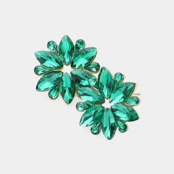 FASHNZFAB | Marquise Stone Cluster Flower Evening Earrings - Emerald, Gold,商家Premium Outlets,价格¥149