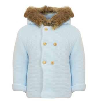推荐Blue Fur Trimmed Hooded Knitted Jacket商品