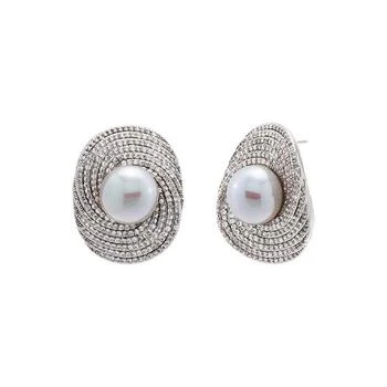 by Adina Eden | Pave Twisted Imitation Pearl on the Ear Stud Earring,商家Macy's,价格¥721