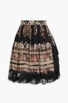 推荐Lace-trimmed printed silk-georgette mini skirt商品