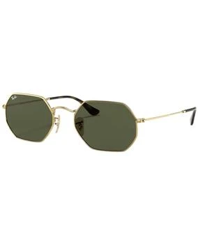 推荐Ray-Ban Gold Octagonal Metal Green Unisex Sunglasses RB3556N 001 53商品