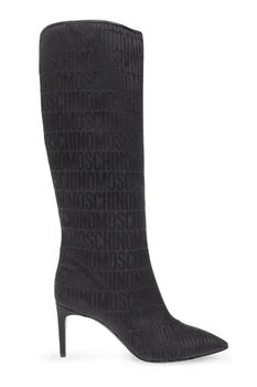 Moschino | Moschino Allover Logo Printed High-Knee Boots 7.6折