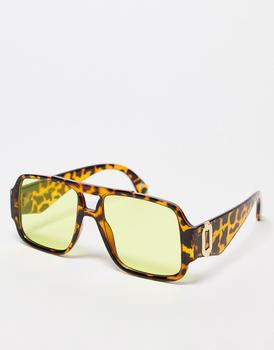 ASOS | ASOS DESIGN supersize navigator sunglasses with taupe lens in brown tortoiseshell商品图片,7.6折×额外9.5折, 额外九五折
