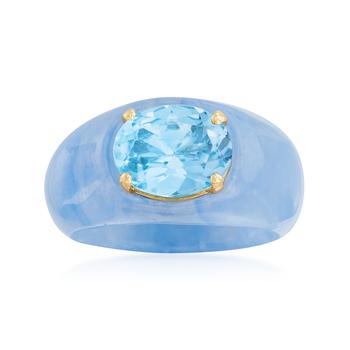 商品Ross-Simons Sky Blue Topaz and Blue Jade Ring With 14kt Yellow Gold图片