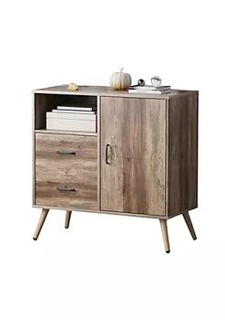 商品Rustic Storage Cabinet with 2 Drawers, Door, Shelf Accent, and Metal Base for Bedroom, Living Room, Entryway, and Home Office图片