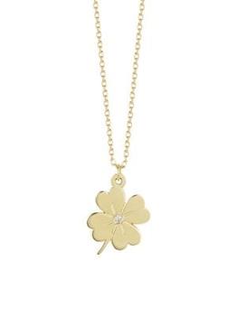 推荐14K Yellow Gold & 0.01 TCW Diamond Clover Pendant Necklace商品