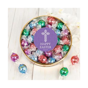 商品Easter Candy Gift Tin with Chocolate Lindor Truffles by Lindt Large Plastic Tin with Sticker - Purple Cross - By Just Candy图片
