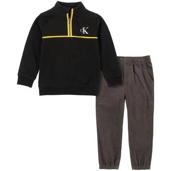 Calvin Klein | Little Boys Contrast-Trim Fleece Semi-Zip Mock-Neck and Woven Cord Joggers, 2 Piece Set 