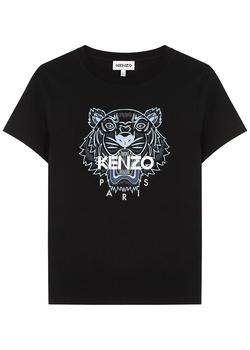推荐Black tiger-print cotton T-shirt商品