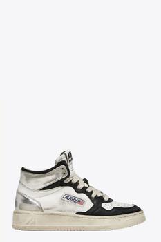 Autry | Autry Sup Vint Mid Wom Leat Wht/blk/sil White/silver/black distressed leather mid sneaker.商品图片,7.8折