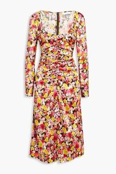 Ganni | Ruched floral-print silk-blend satin midi dress 1.5折