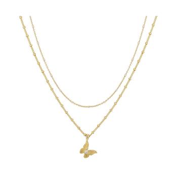 Unwritten | 14K Gold Flash-Plated Cubic Zirconia Butterfly and White Enamel Layered Pendant Necklaces商品图片,6折×额外8.5折, 额外八五折
