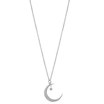 ADORNIA | Silver-Tone Hanging Moon & Star Pendant Necklace, 16" + 2" extender 独家减免邮费