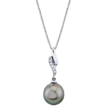 Macy's | Cultured Tahitian Pearl (9mm) & Diamond Accent 18" Pendant in 14k White Gold,商家Macy's,价格¥7064